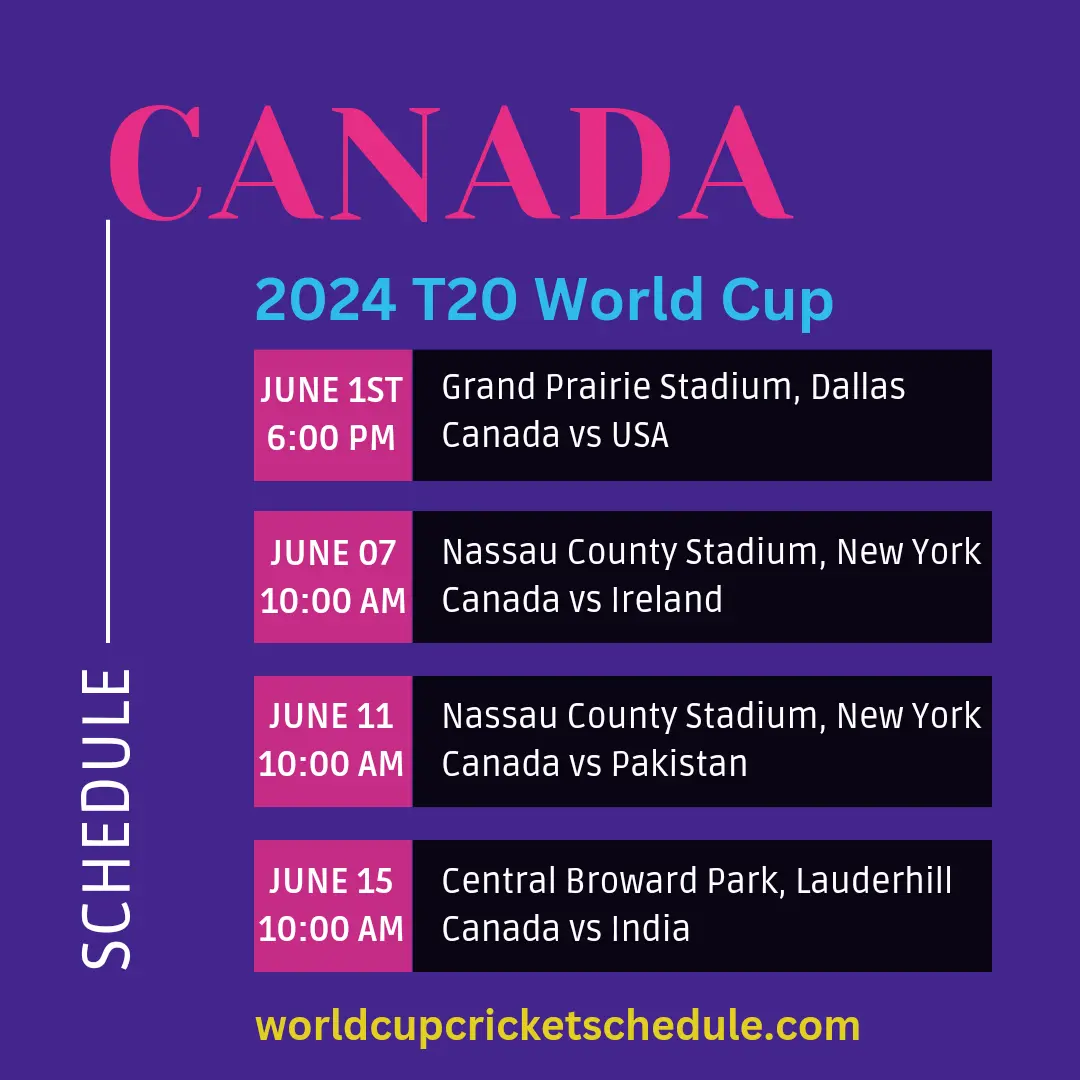 Canada T20 Schedule World Cup 2024 T20 WC Time Table